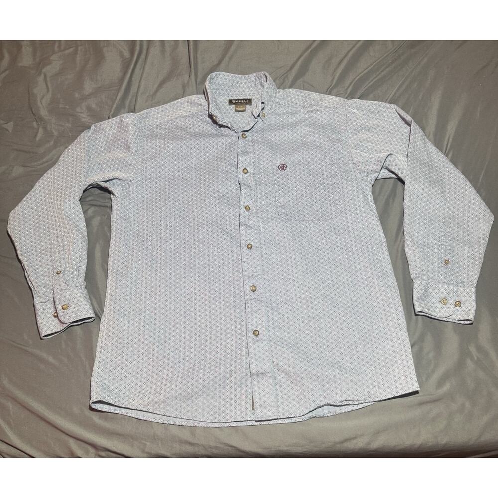 Ariat Mens M Button Down Shirt Long Sleeve Micro Geometric Print